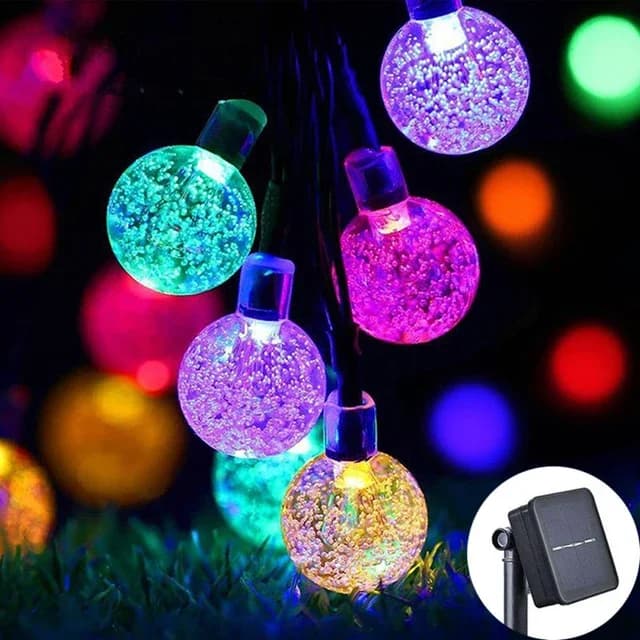 Guirlande lumineuse solaire à boules à bulles pour décoration extérieure, idéale pour les cours, les