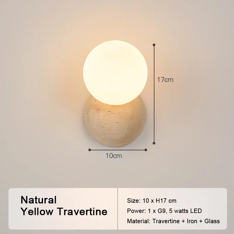 Lampe murale LED en pierre naturelle jaune, pour salle de bain, chevet, chambre à coucher, couloir, 