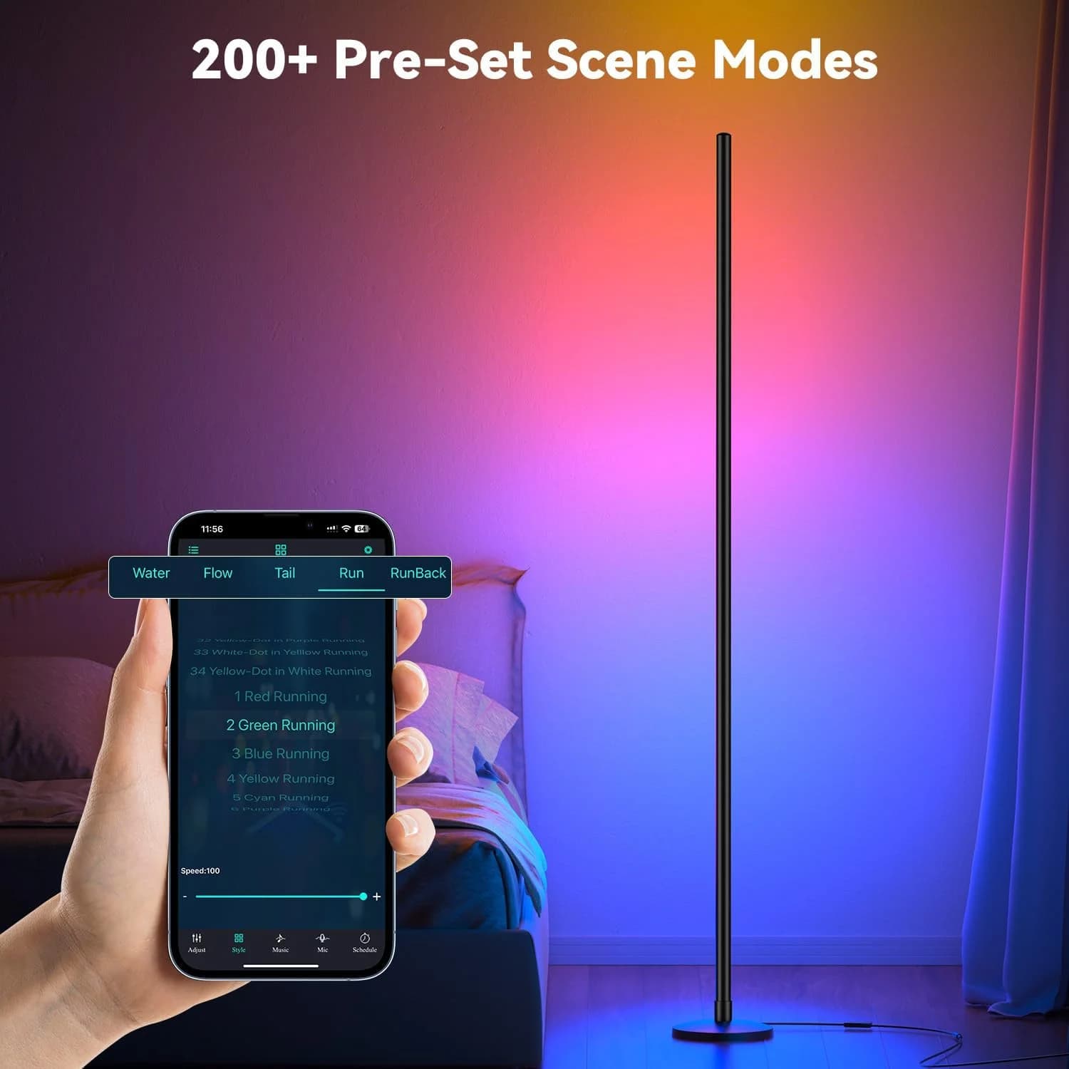 Lampadaire d'angle RGB IC, avec application et télécommande, lumières d'ambiance LED avec 16 million