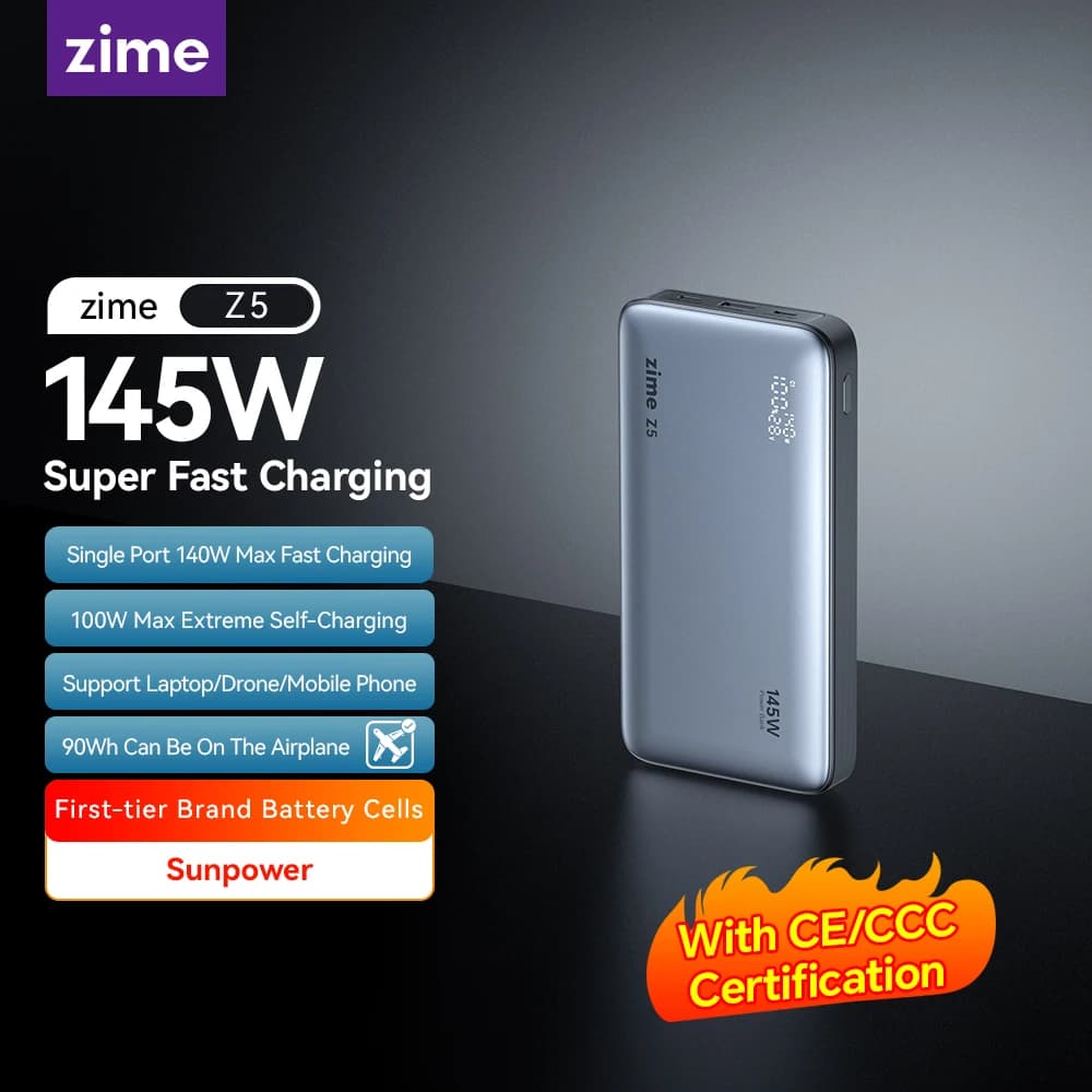 zime Z5 145W PowerBank 25000mAh PD charge rapide chargeur Portable haute watts pour ordinateurs port