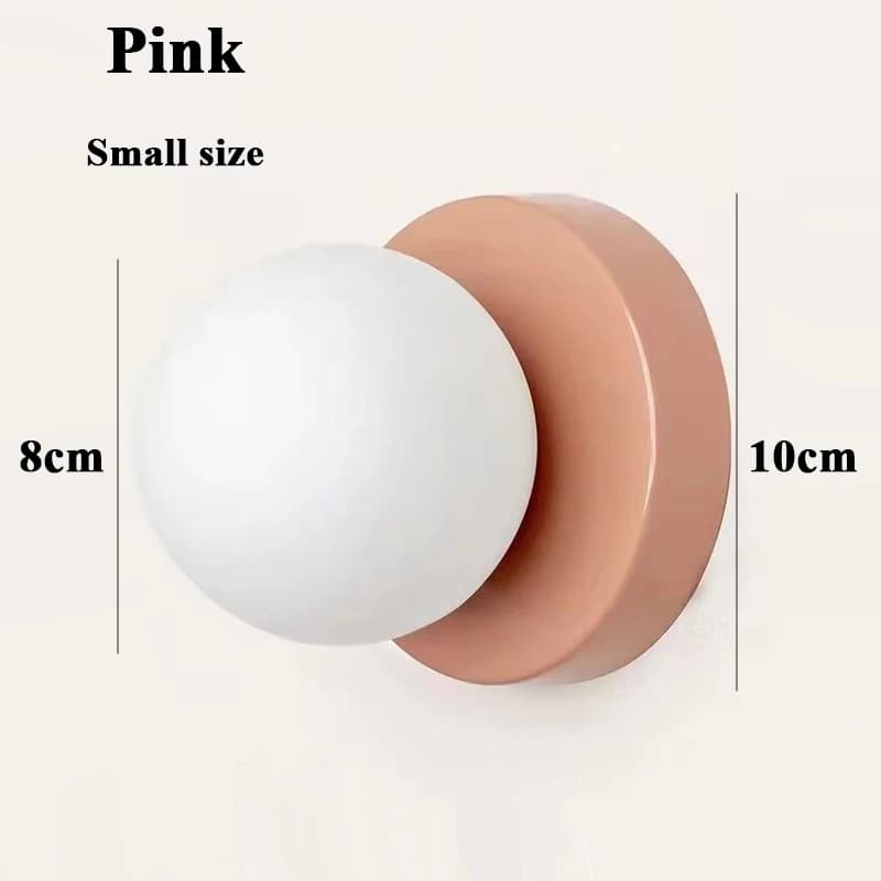 Applique murale Macaron style doux, petite, avec base en fer et abat-jour sphérique en plastique, lu