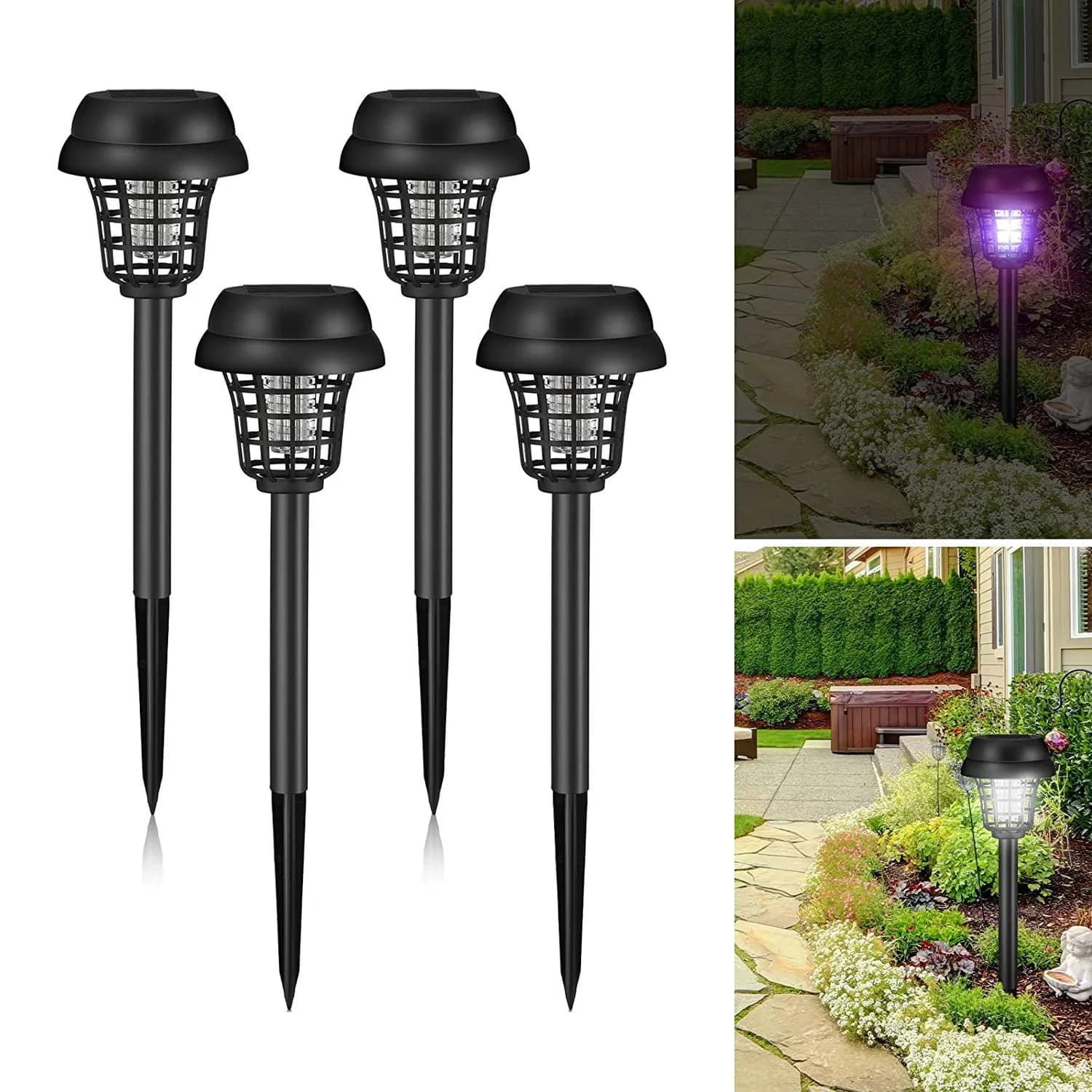 Lampes solaires anti-moustiques 2 en 1, 4 pièces, Zapper anti-insectes, maison, extérieur, étanche, 