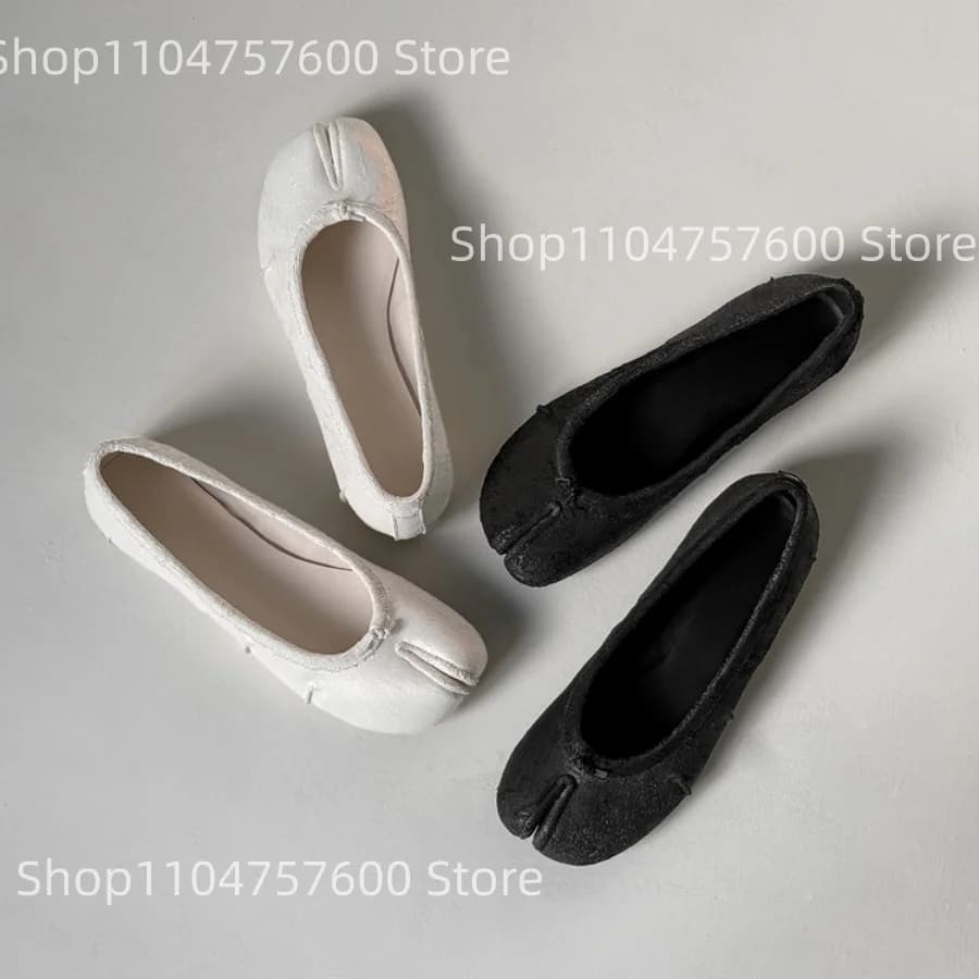 Chaussures plates de Ballet à bout fendu en cuir véritable pour femmes, Design texturé noir, robe cl