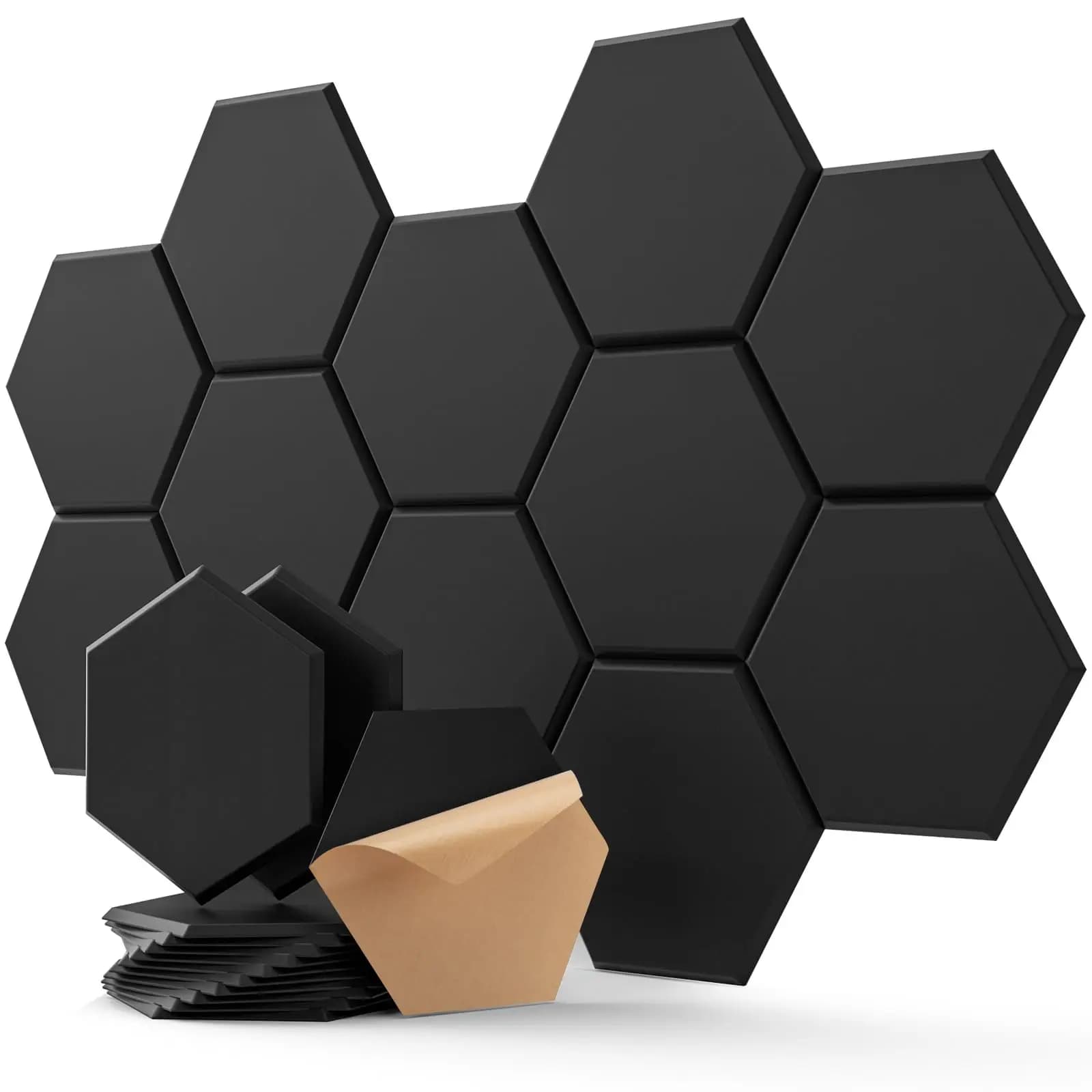 Paquet de 12 panneaux acoustiques hexagonaux auto-adhésifs panneaux en mousse insonorisés 3 Types de