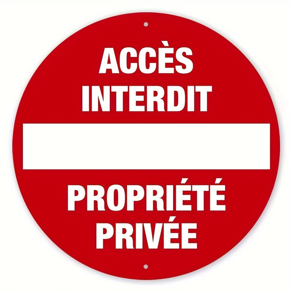 Panneau rond en aluminium vintage français sans entrée/propriété privée, 20,32x20,32 cm, rouge avec 
