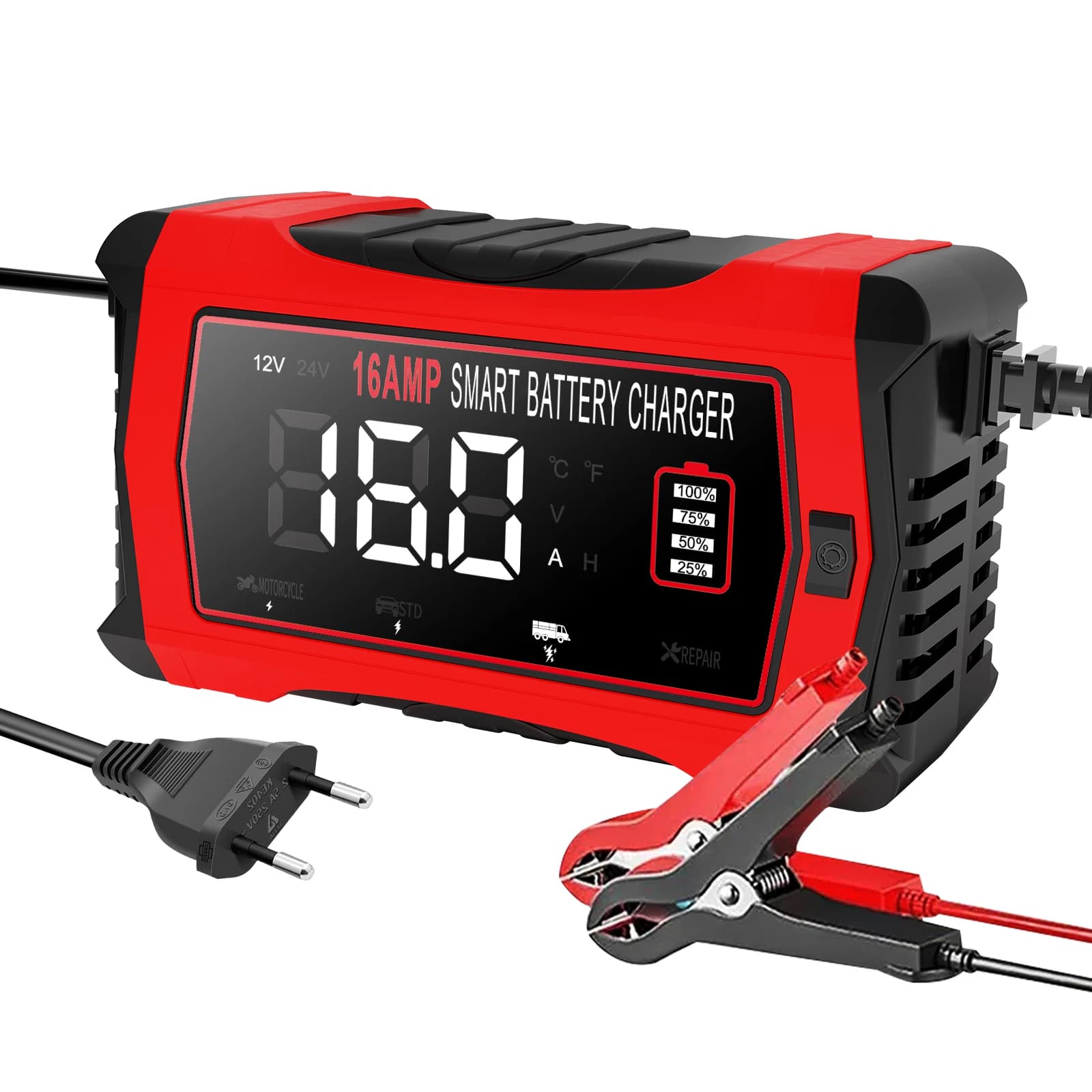 Chargeur de batterie de voiture 12V 16A 24V 10A pour Batteries au plomb au Lithium LiFePO4 AGM GEL 1