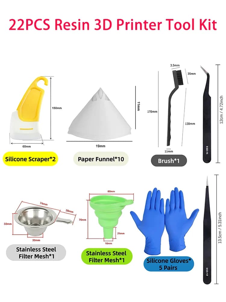    Kit d'outils pour imprimante 3D à résine 22 pièces : entonnoir en silicone + filtre à résine UV 