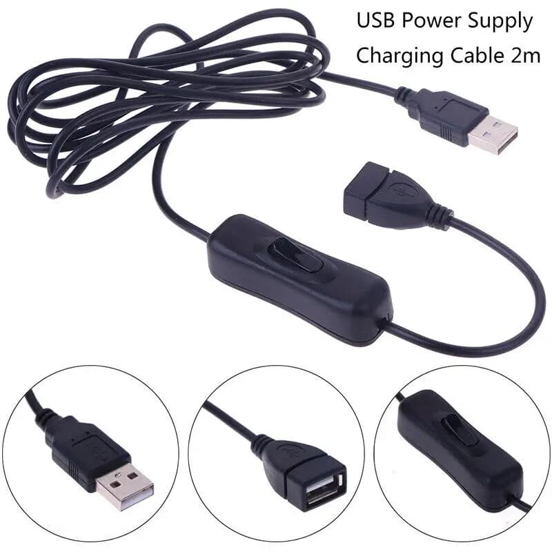 Câble USB mâle à femelle, 1 pièce, interrupteur marche/arrêt, bascule, lampe LED, ligne d'alimentati