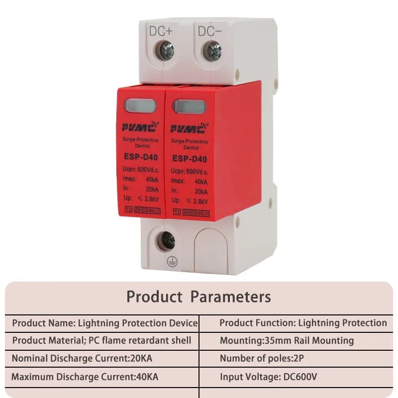Dispositif de protection contre les surtensions CC ESP-D40 20KA 40KA 2P 3P 600V 1000V CC SPD Parafou