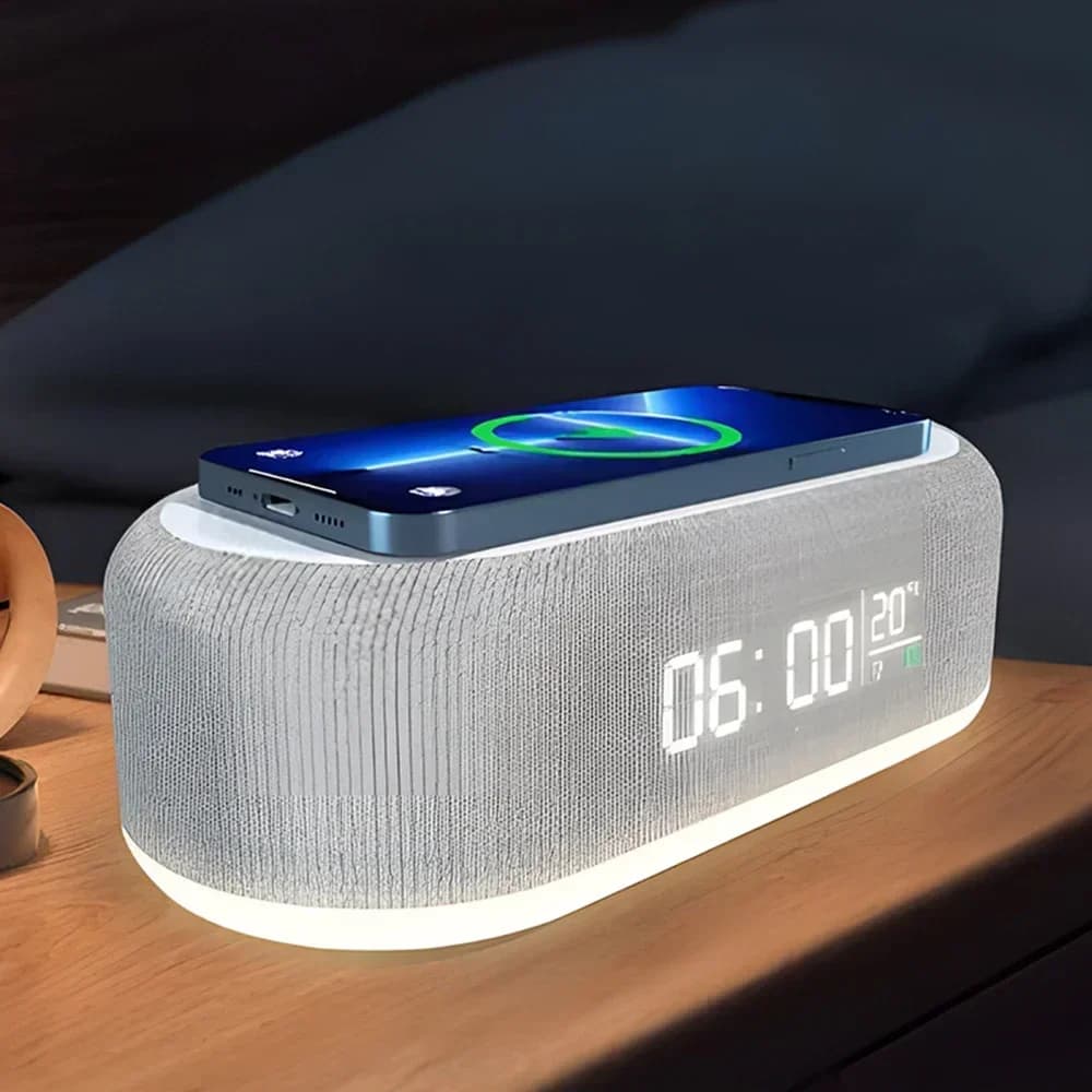 Chargeurs sans fil 15W, support d'alarme, lampe de chambre à coucher, veilleuse, horloge de bureau, 