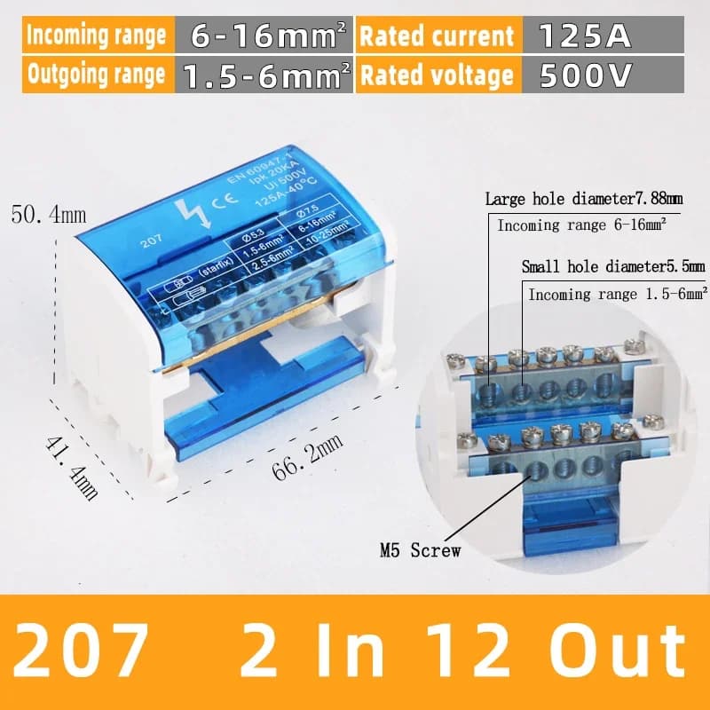 Bornier sur Rail Din UK125A, boîte de Distribution UKK 1 en 2 dans plusieurs sorties, boîte de jonct