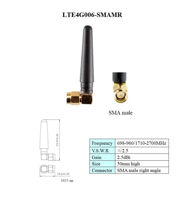 Antenne gprs gsm 3g 4g lte de petite taille mâle, 698-960 1710-2700MHz direction omni sma stubby cao