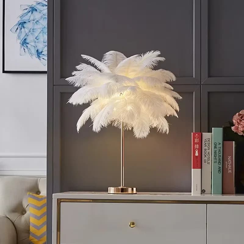 Lampe Autoportante en Plumes d'Autruche de Style Nordique, Sphère de Luxe en Résine, Luminaire Décor