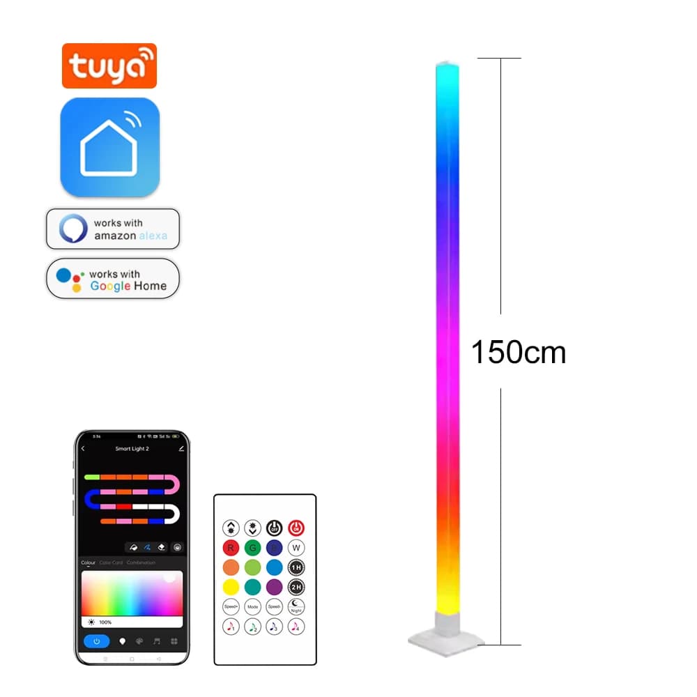 Lampe sur pied d'angle LED RGB, lampe de chevet d'ambiance, avec télécommande WIFI APP, éclairage à 