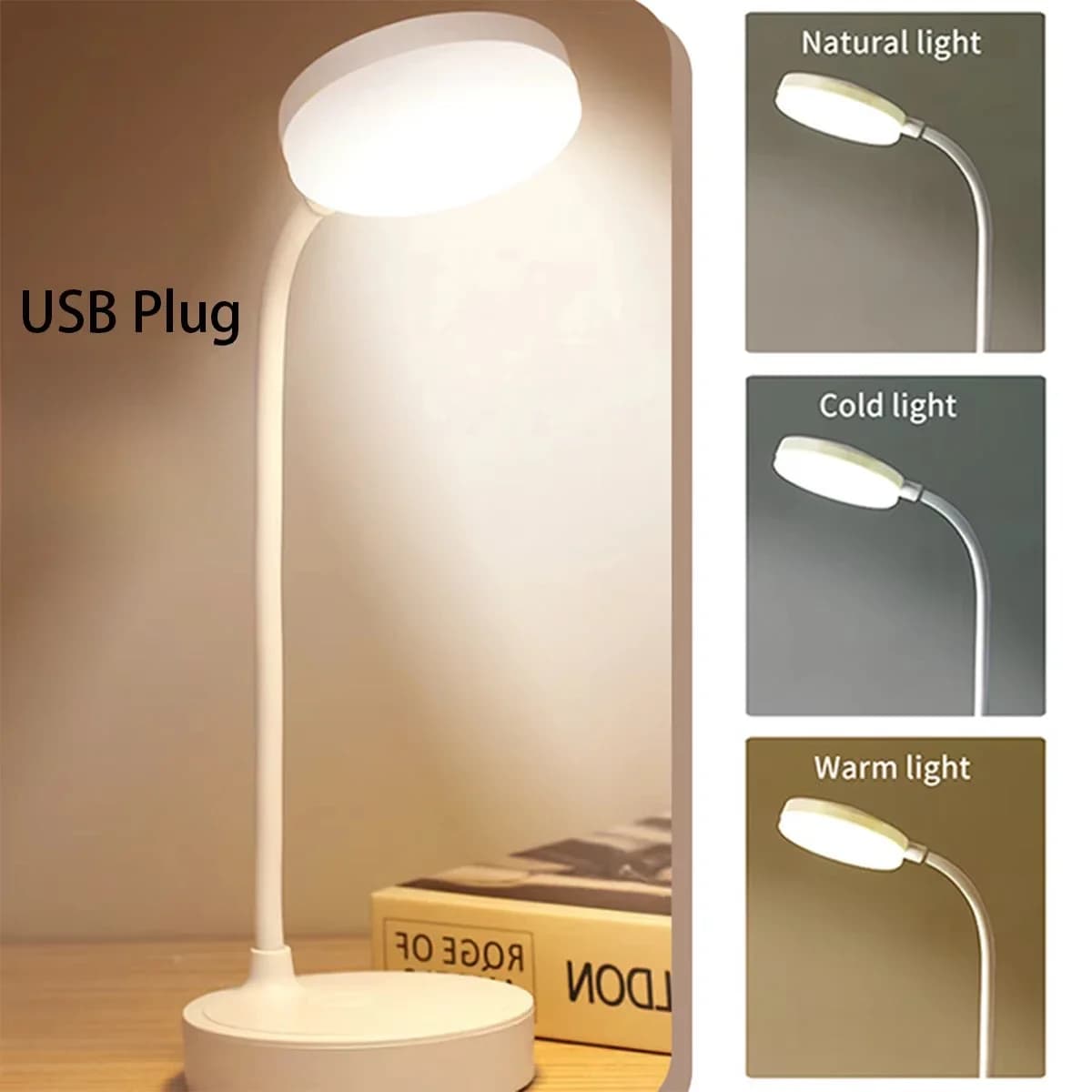 Lampe de bureau LED flexible avec variateur à 3 niveaux, alimentée par USB, soin des yeux, lumière b
