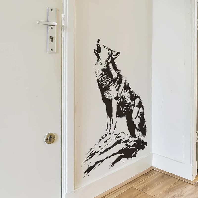 Affiche animale 3D loup solitaire hurles, autocollants muraux en vinyle sur le mur de la porte pour 