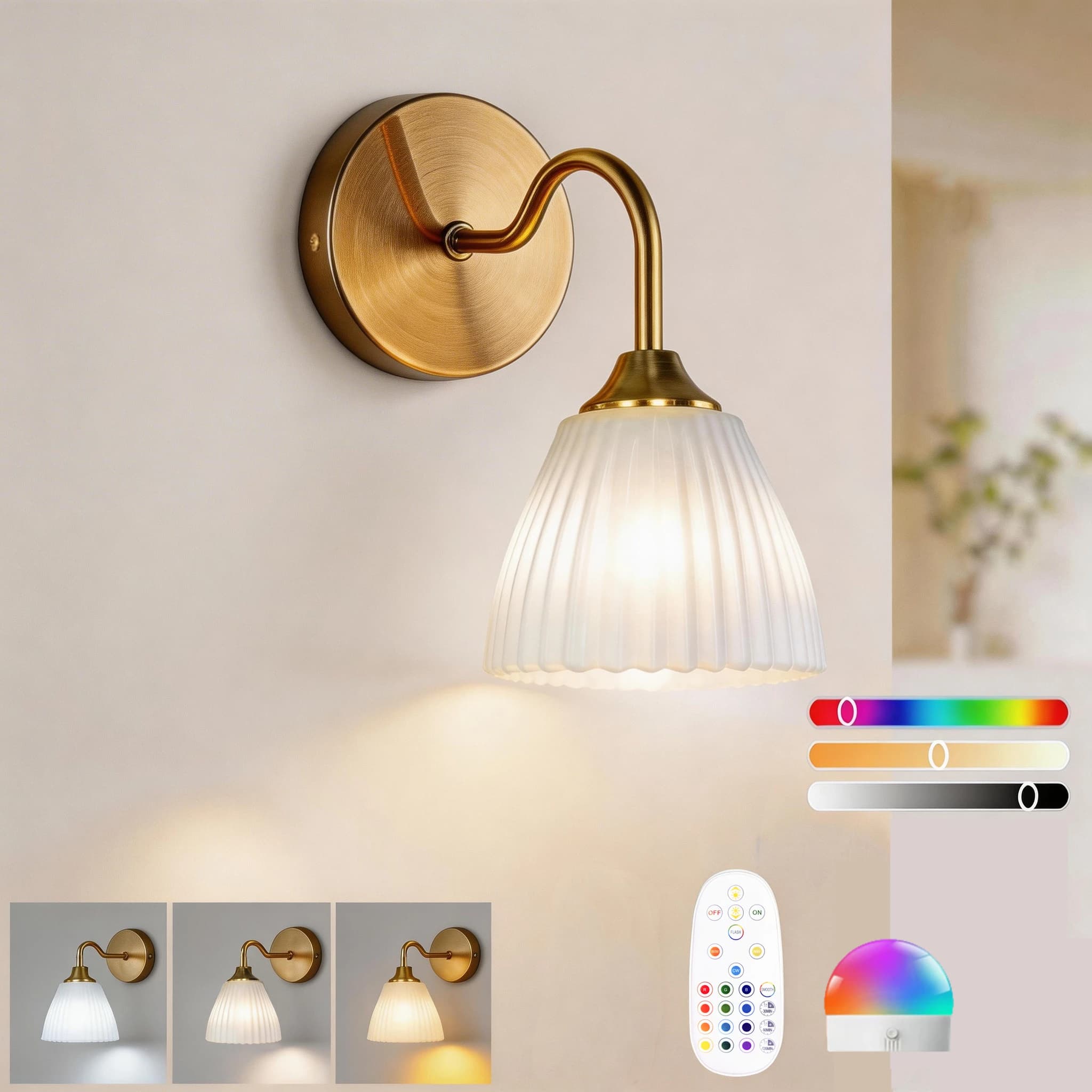 2 pièces/1 pièce de lampe murale à piles, sans câblage, rechargeable et à intensité réglable, équipé