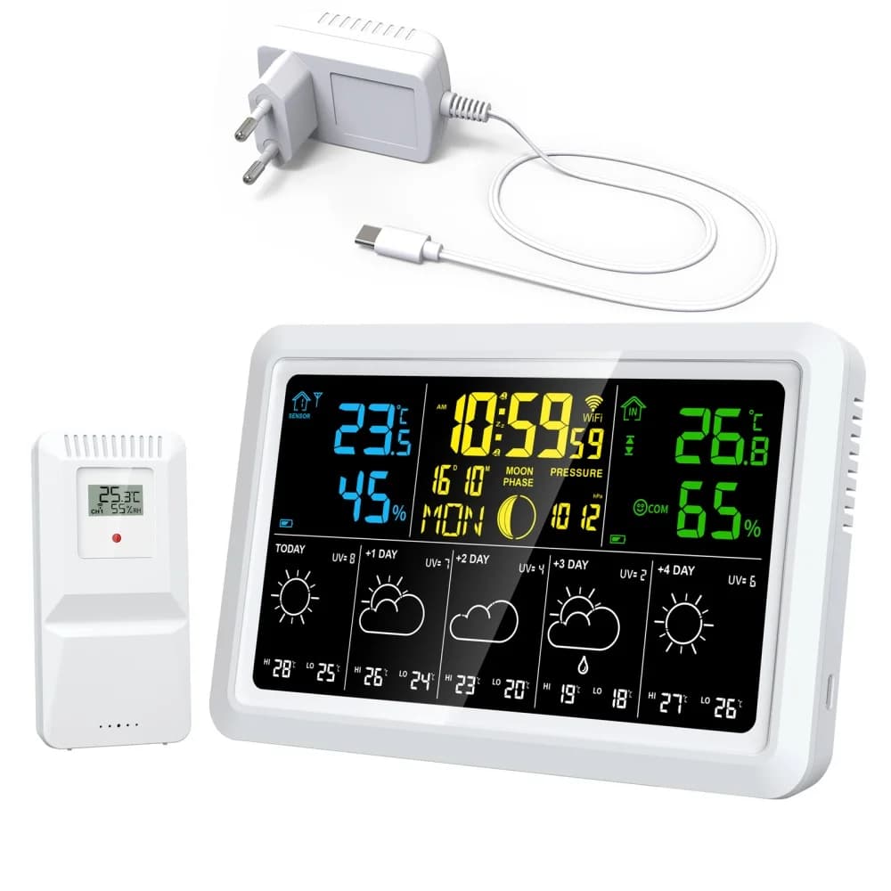 Tuya WIFI horloge météo prévisions météorologiques thermomètre et hygromètre Phase de lune/réglage d
