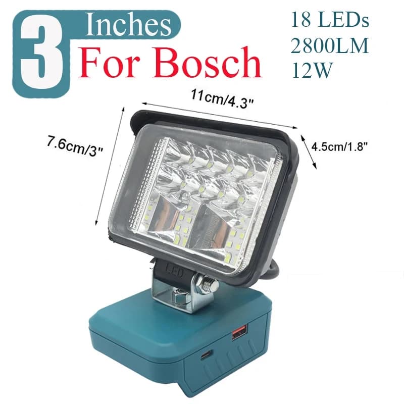 Lampe de travail LED pour voiture, lampes de poche, torche électrique, projecteur pour Bosch, batter