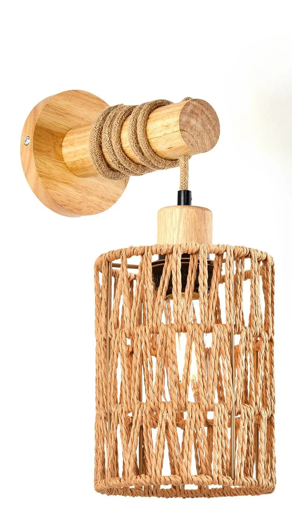 Lampe murale de tête de lit en corde de chanvre, applique murale de forme cylindrique pour chambre à