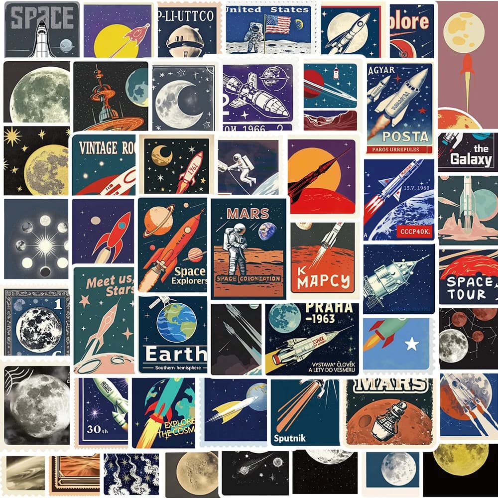 Autocollants pour planificateur de voyage spatial, 50 pièces, mode classique nostalgie café Skateboa