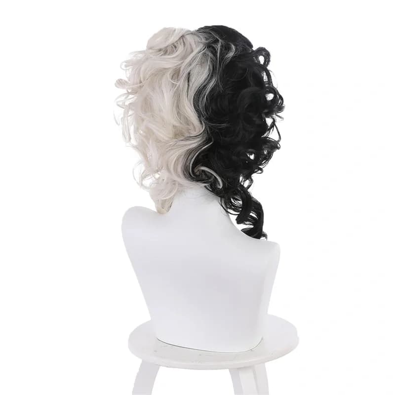 Perruque Cosplay Cruella Evil Madame, Costume Cruella De Vil, Emma Stone, Cheveux Noirs et Blancs, A