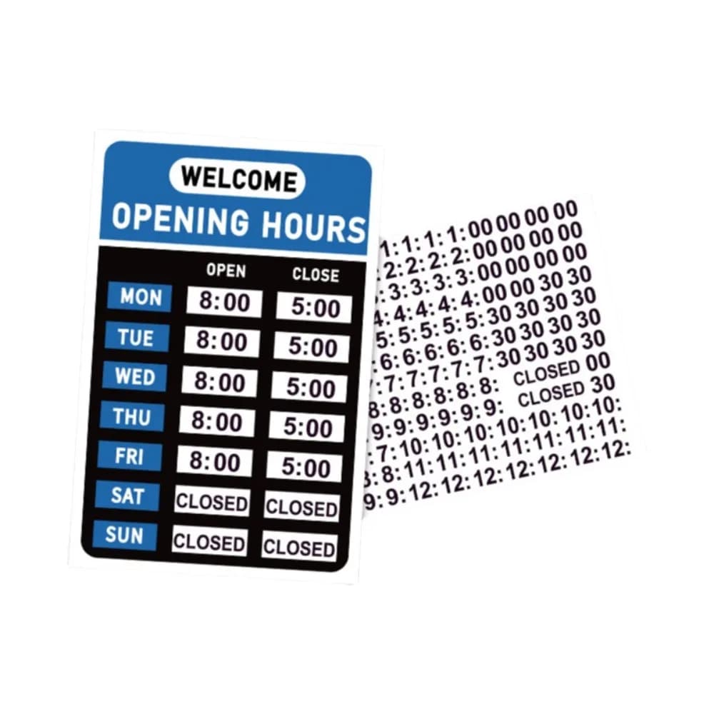 Autocollant d'horaires d'ouverture auto-adhésif, résistant aux UV, imperméable, panneau d'ouverture/