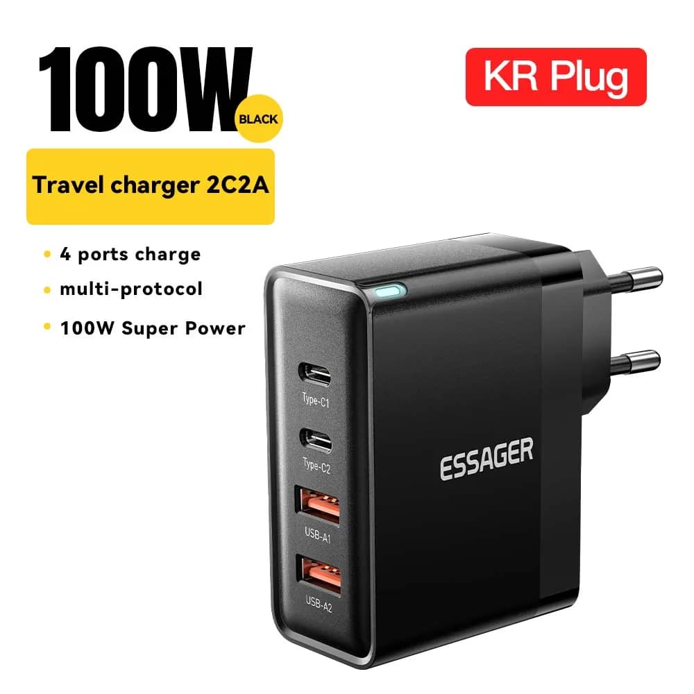 Essager 100W US/KR prise USB Type C GaN chargeur pour ordinateur portable Macbook PD Charge rapide p