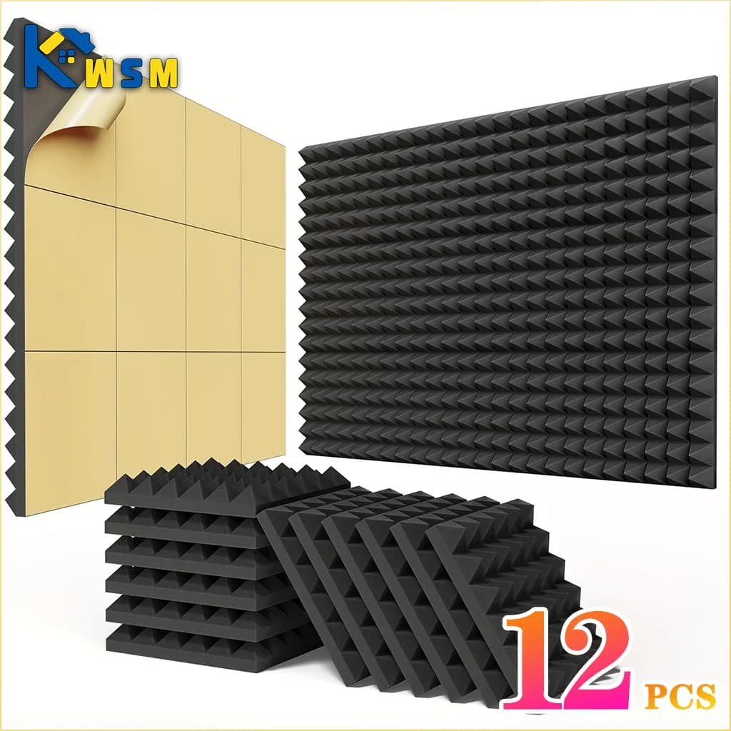 Panneaux muraux insonorisés auto-adhésifs, 12 pièces, carreaux en mousse acoustique, réduction du br