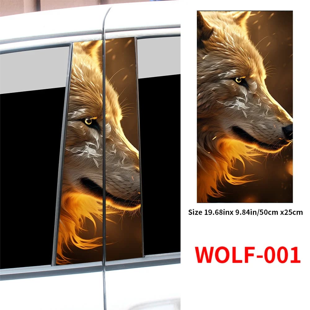 Autocollants de voiture loup et lune, pilier B automatique, décoration imperméable, couverture contr