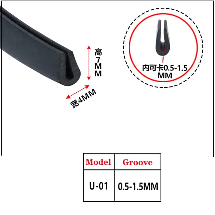 Bande d'étanchéité de bords en caoutchouc en forme de U, rainure 0.5mm-40mm, protection de canal en 