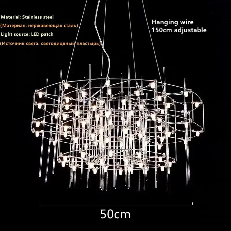 Lustre de luxe en acier inoxydable, plafond moderne chromé LED luciole pour projet salon hôtel récep