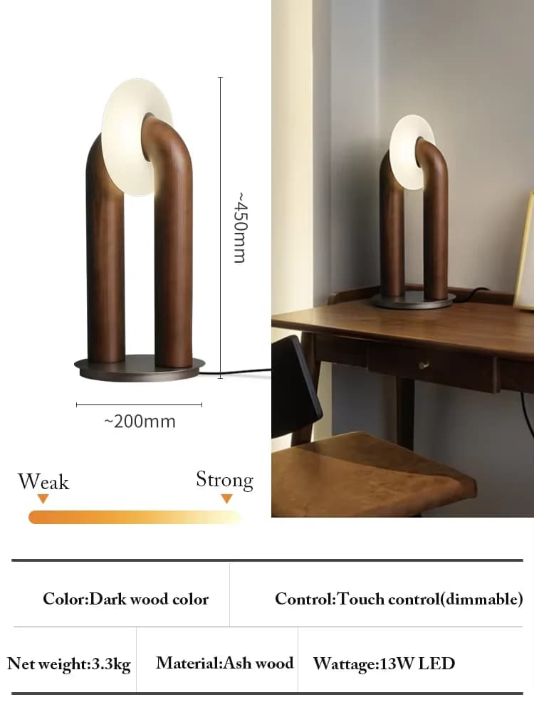 Lampe de table en bois massif en forme de U Vintage lampe de table de lecture chambre chevet bureau 