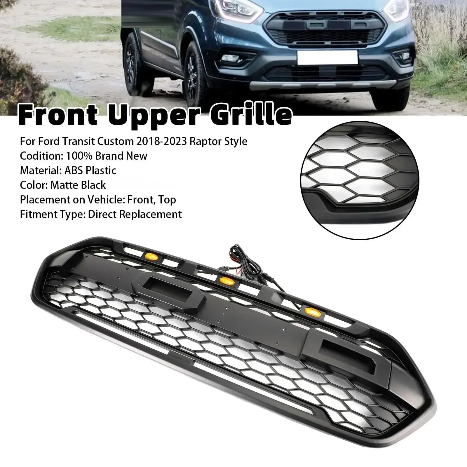 Calandre Centrale de Pare-Choc Avant en Nid d'Abeille pour Ford ATIC btTrail avec 3LED, 2018-2023, S
