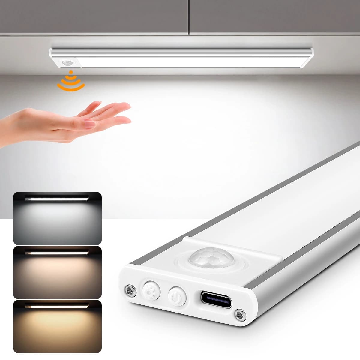 30/50cm LED capteur de mouvement armoire lumière Ultra mince Rechargeable capteur de nuit lampe 3 co