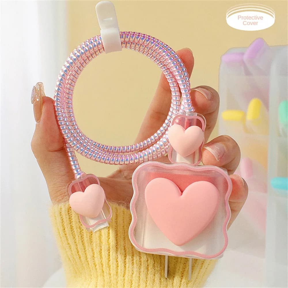Étui de protection de câble de chargeur Love Coussins, 4 en 1, tête de charge, housse de protection,