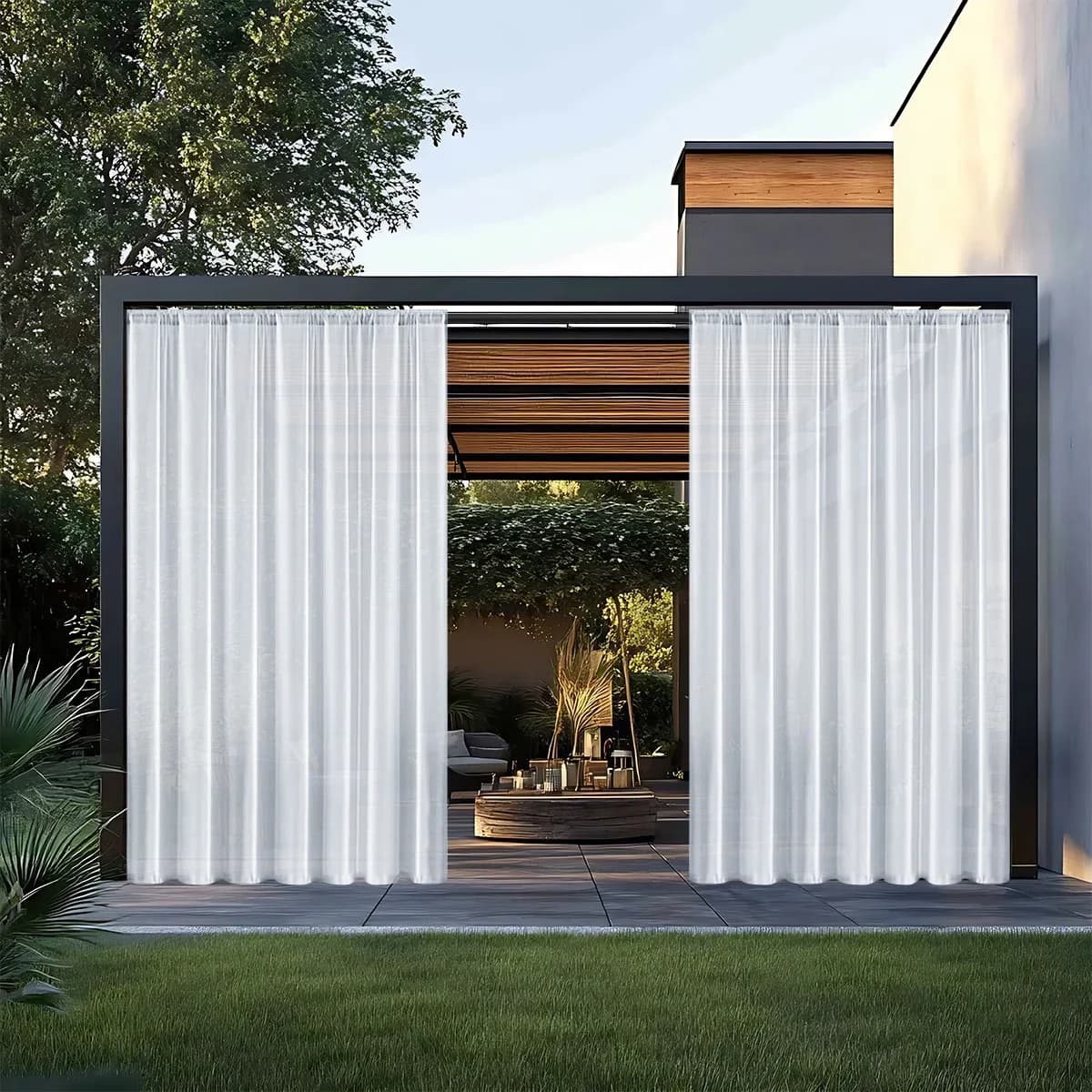 Rideau de Patio extérieur à 2 panneaux, drapage de confidentialité pour porche, Pergola et pavillon,