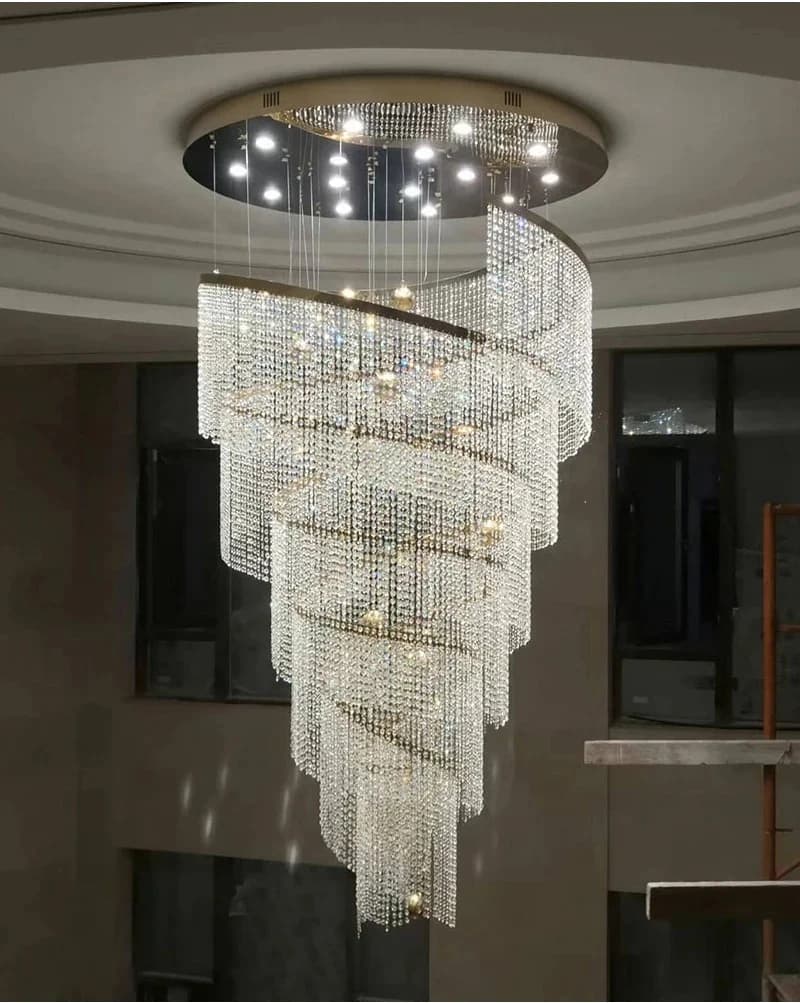Lustre d'escalier en cristal créatif lampe de conception en spirale moderne Led luminaire rond de lu