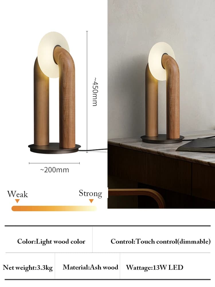 Lampes de table en bois massif vintage à intensité variable avec commande tactile, éclairage LED, ch