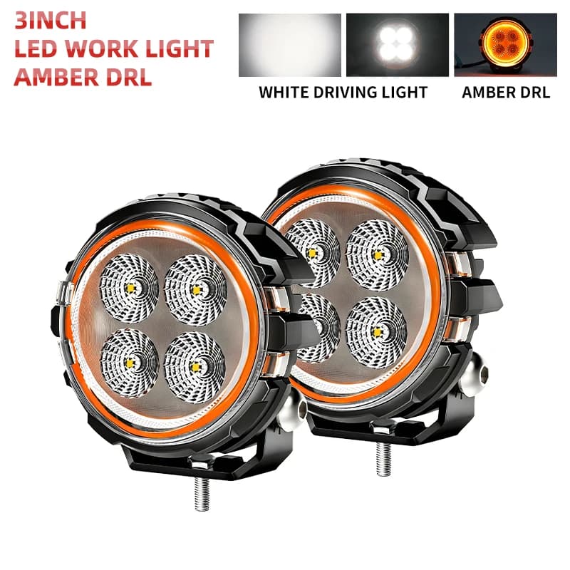 Lampe de travail LED ronde HL 3/4/5 pouces avec halo ambre DRL IP68, faisceau large, lampe auxiliair