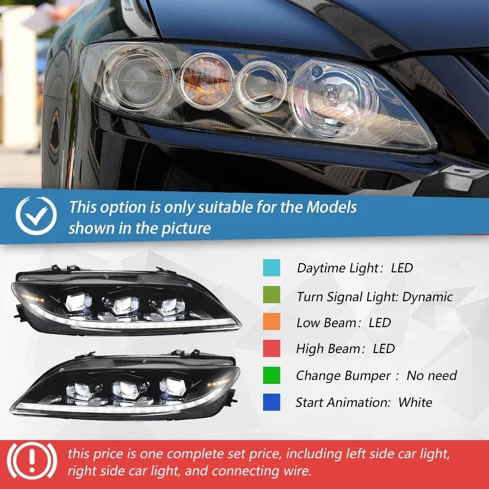 Lampe de voiture améliorée pour Mazda 6 2004 – 2015, ensemble de phares automobiles LED, configurati