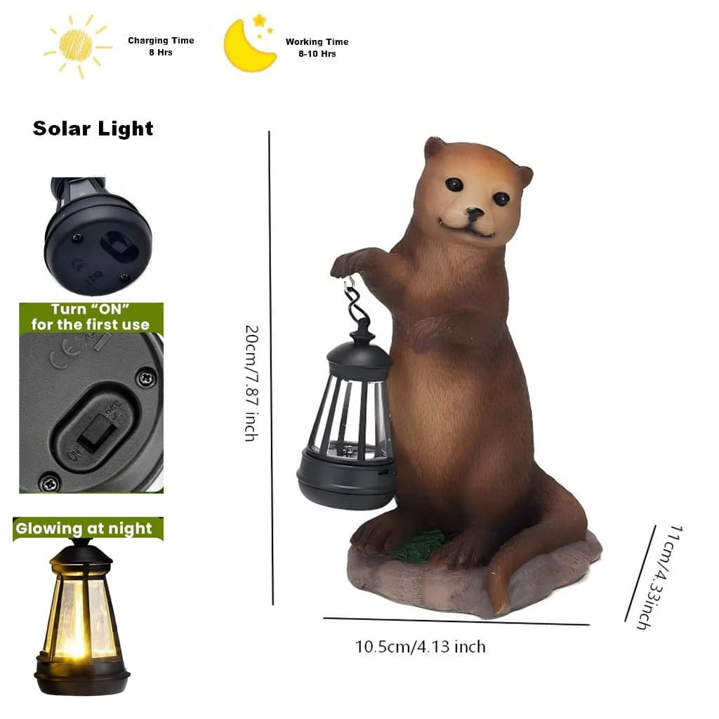 Lanterne solaire en forme de loutre pour jardin, lumière LED extérieure étanche, figurine animale, l