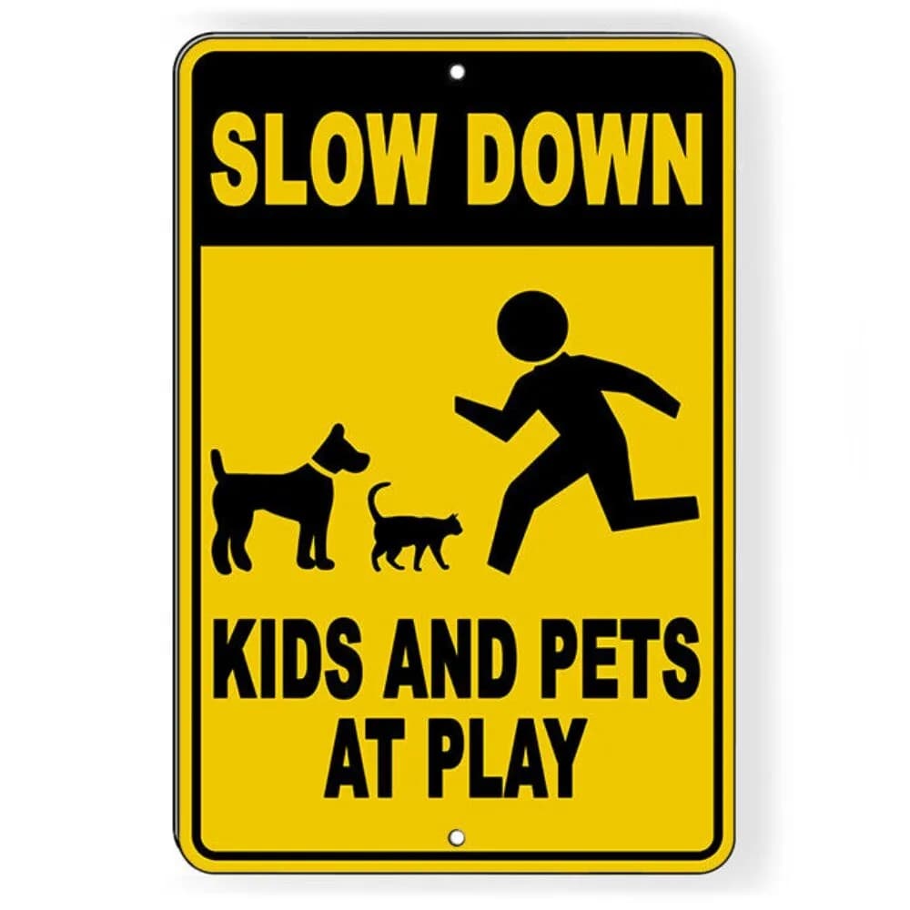 Panneau d'avertissement « Enfants et animaux domestiques en train de jouer » – Zone de jeu pour enfa