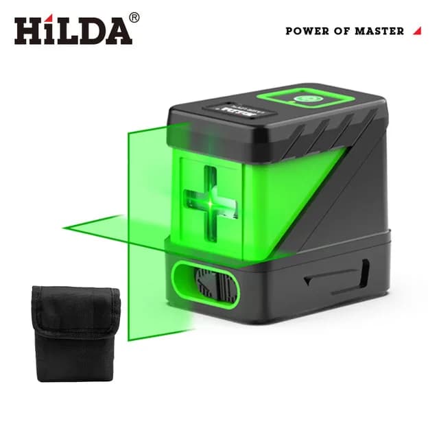 HILDA-niveau laser à 2 lignes, auto-bivelant, faisceaux verts, lignes transversales horizontales et 