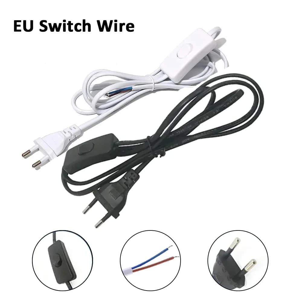 Blanc/noir prise ue bouton 303 interrupteur cordon d'alimentation 2pin fil lampe de bureau interrupt