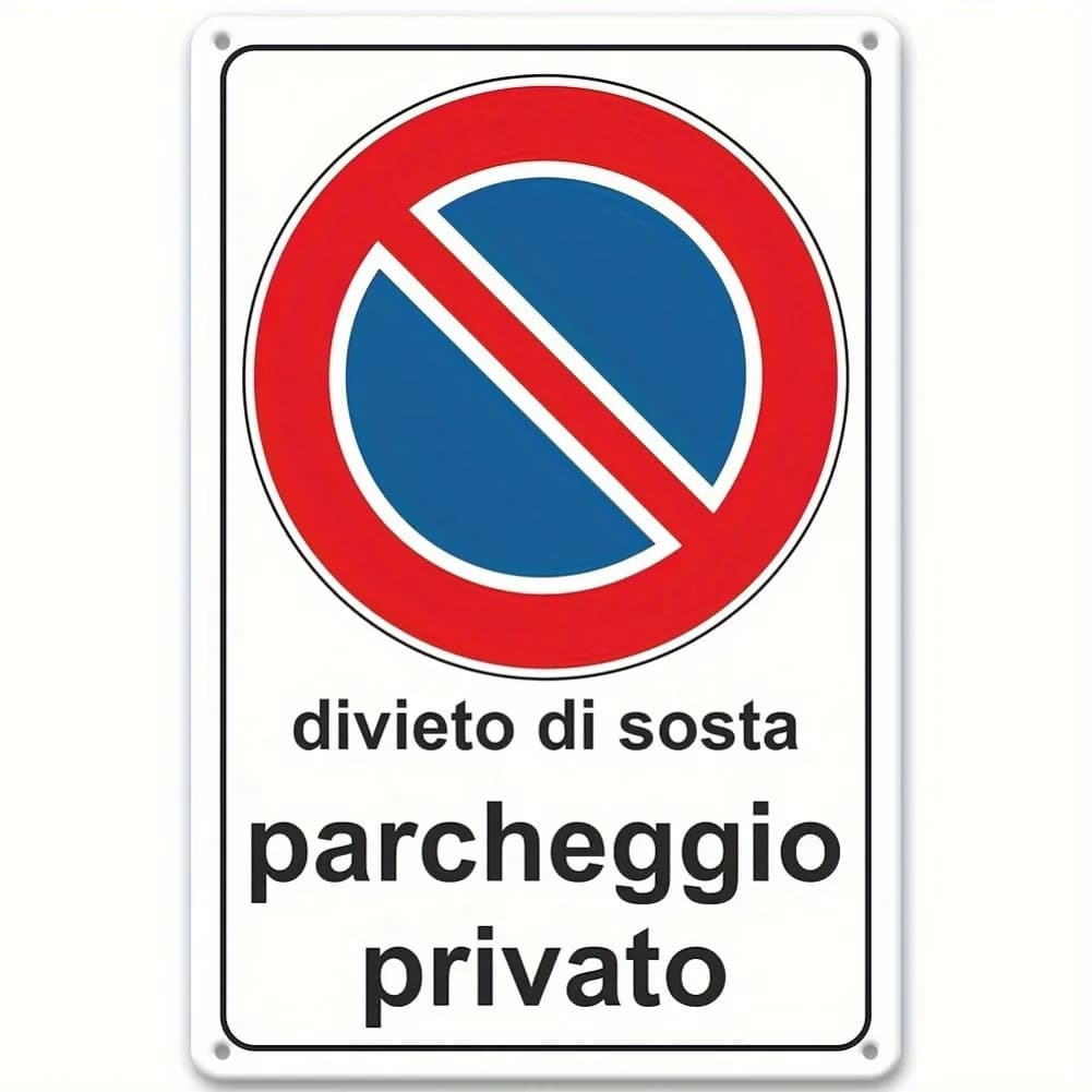 Panneau en métal haute définition vintage italien « Divieto di Sosta Parcheggio Privato » – Panneau 