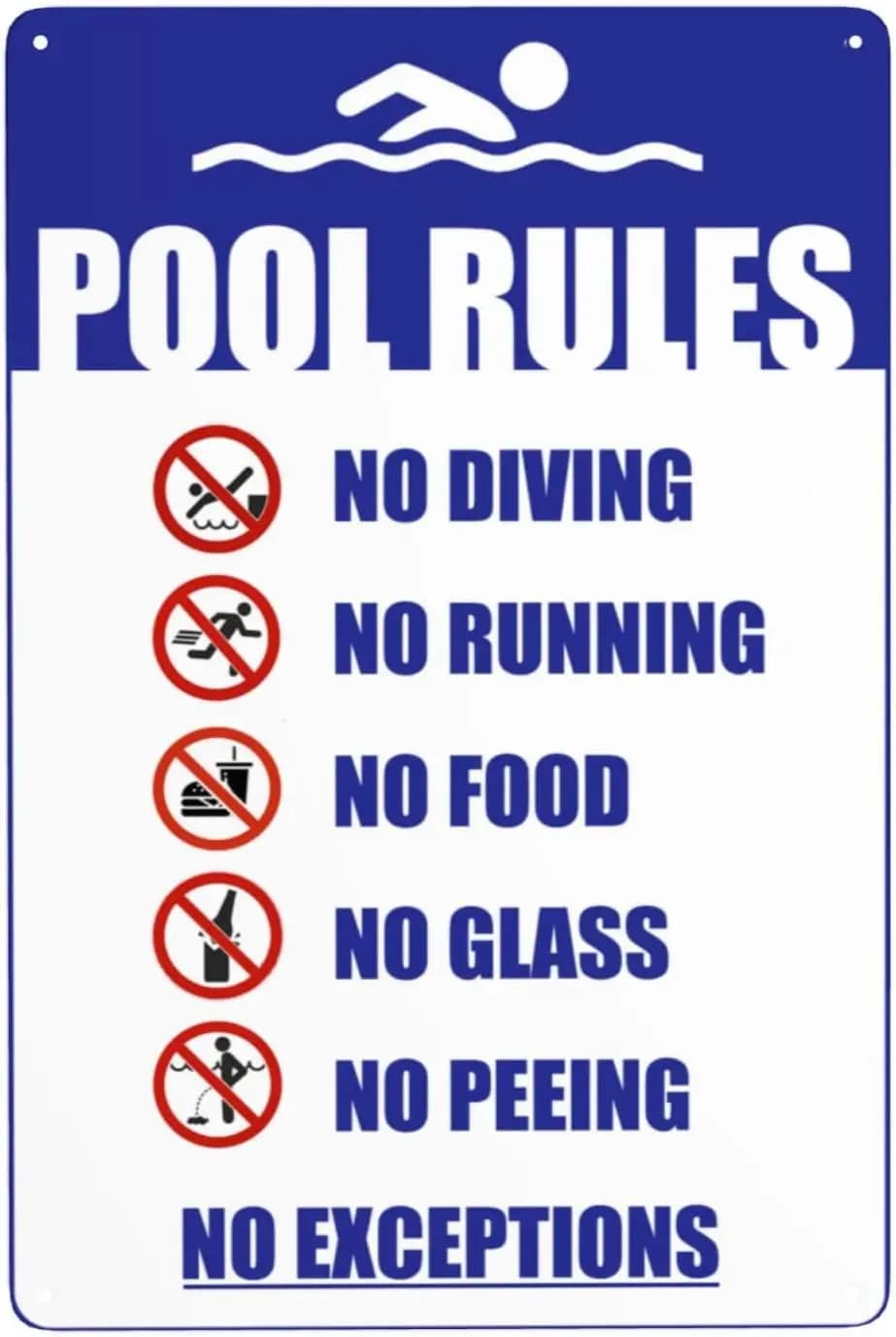 Panneaux de règles de piscine extérieurs, Interdiction de courir, Interdiction de sauter, Interdicti