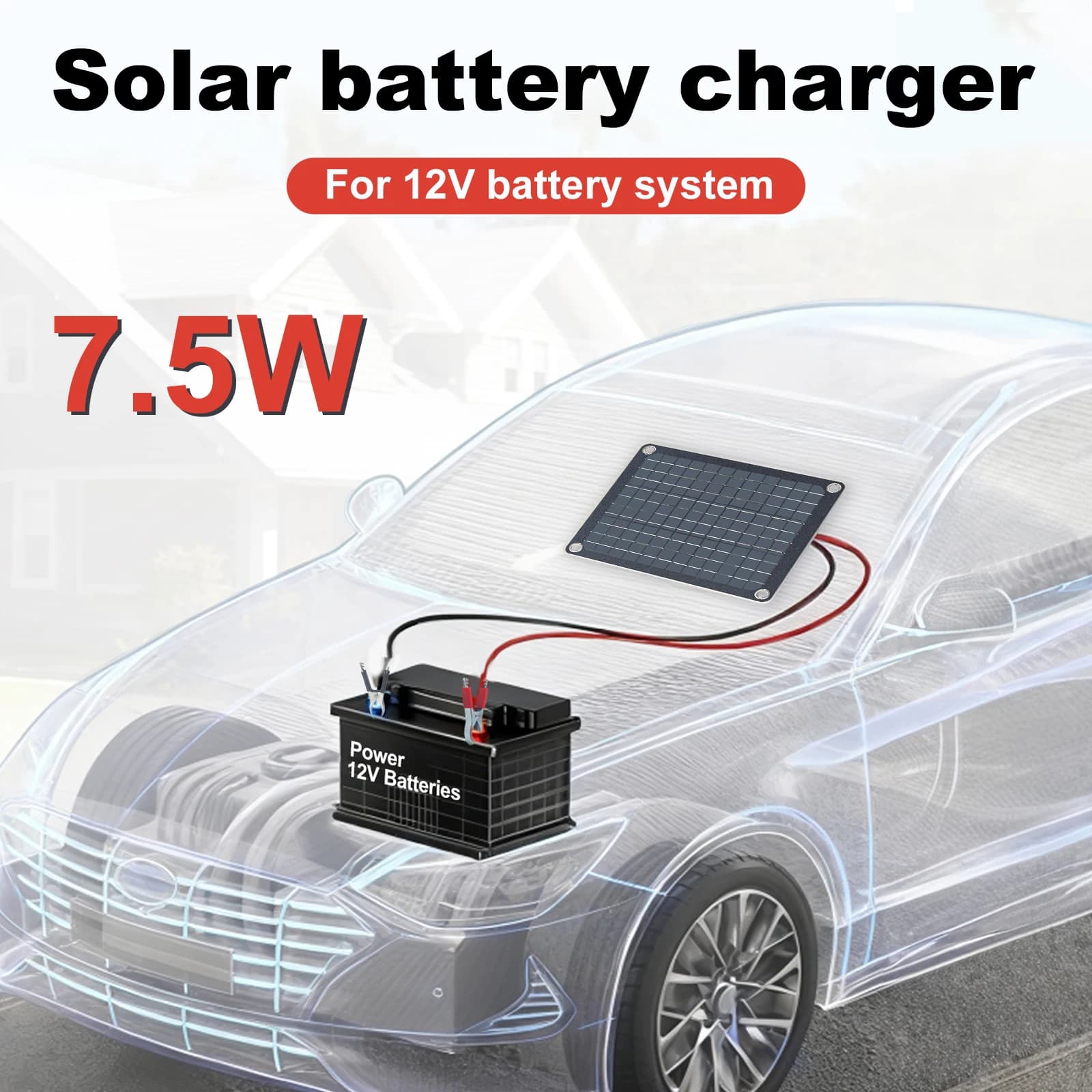 LEAORLD Chargeur de batterie solaire MPPT 7,5W 12V, dispositif d'entretien de panneau solaire, kit d