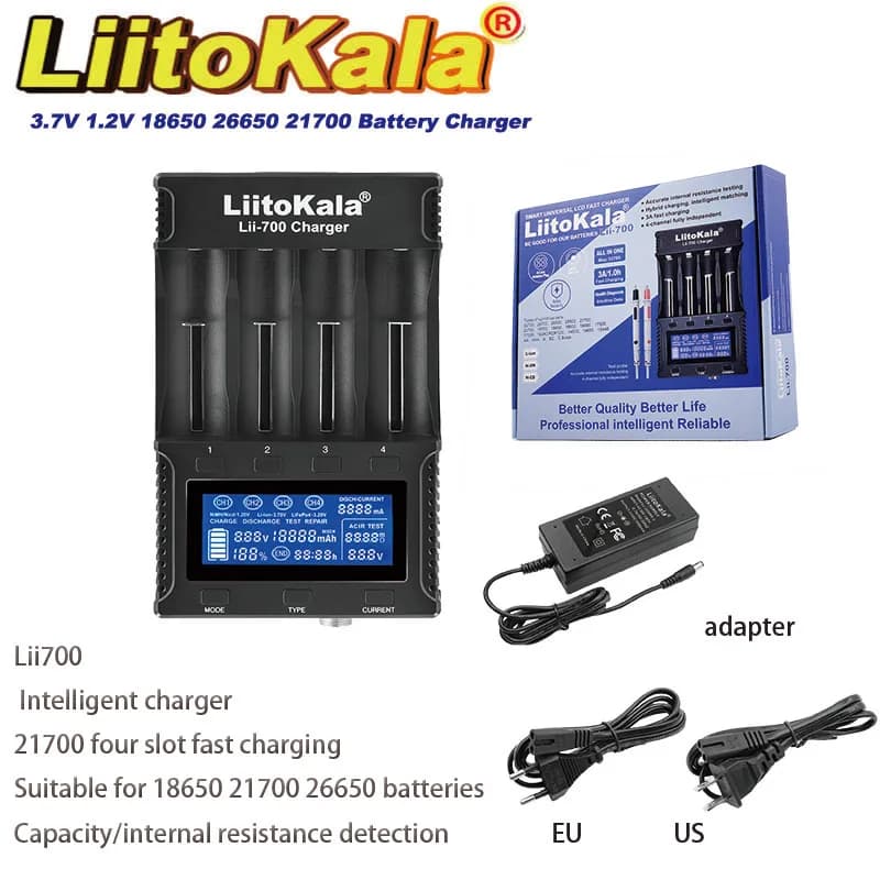 Chargeur intelligent Liitokala NEW Lii-700 LCD 3.7V/1.2V pour batteries 18650/26650/16340/18500 avec