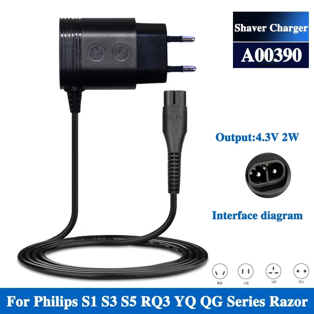 Adaptateur de cordon d'alimentation pour chargeur, prise US EU A00390, pour rasoir Philips Norelco O